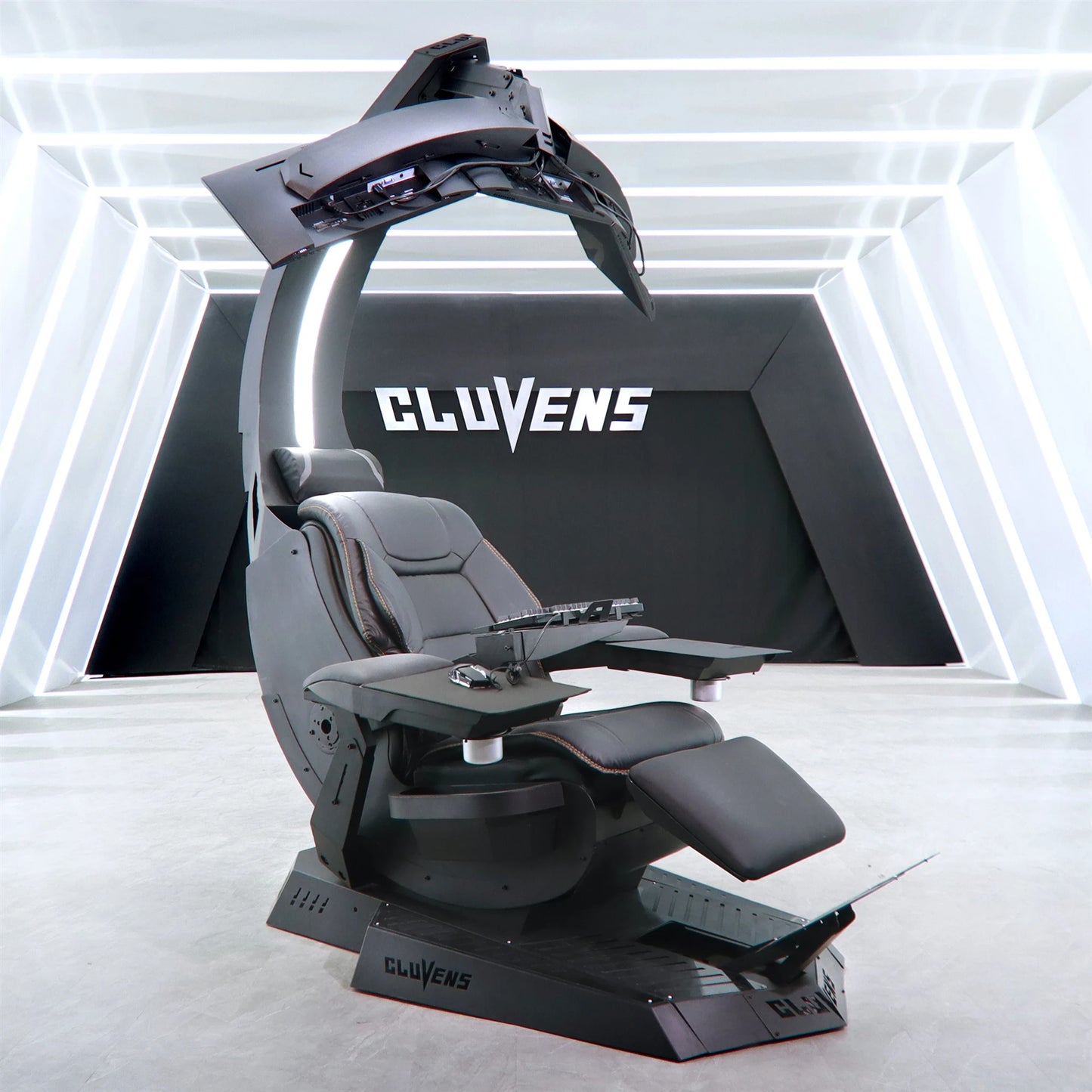 Cluvens Manticore Home Office zero Gravity Workstation Gaming Rig Computer Workstation Leather High Back Support up to 5 Monitor