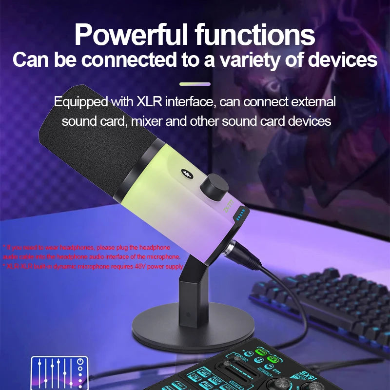 New Professional USB-C & USB-A Dynamic Cardioid Metal Gaming Microphone with RGB Lighting for Streaming Podcasting Recording