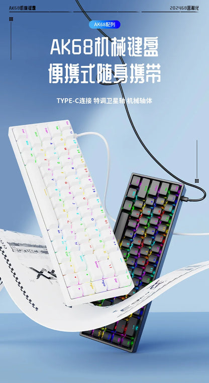 Luminous Mechanical Gaming Keyboard 68 Keys Wired Desktop & Laptop Blue & Red Switches