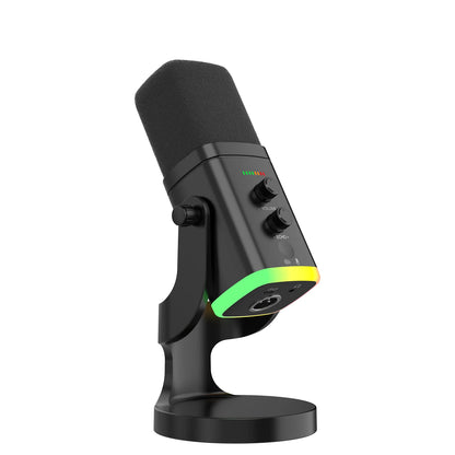 USB Plug RGB Wired Microphone Black & White Plastic Recording Studio Singing PC Gaming Streaming & Podcasting