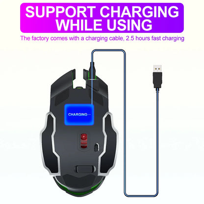 T-WOLF Q13 OEM/ODM 2.4G BT Wireless Mouse Mobile Supported Hyper Speed Wireless Rgb Backlit 6d Gaming Pc Mouse