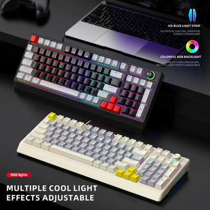 T-WOLF T50 Wired Mechanical Keyboard 85% Keyboard 97 Keys Hot Swappable Blue Switch Gaming USB Wired RGB Light Led Keyboard Game