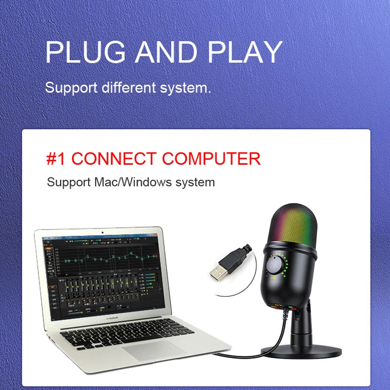 Professional Recording Studio USB Condenser Microphone with Tripod Stand for Phone PC Skype Online Gaming Vlogging