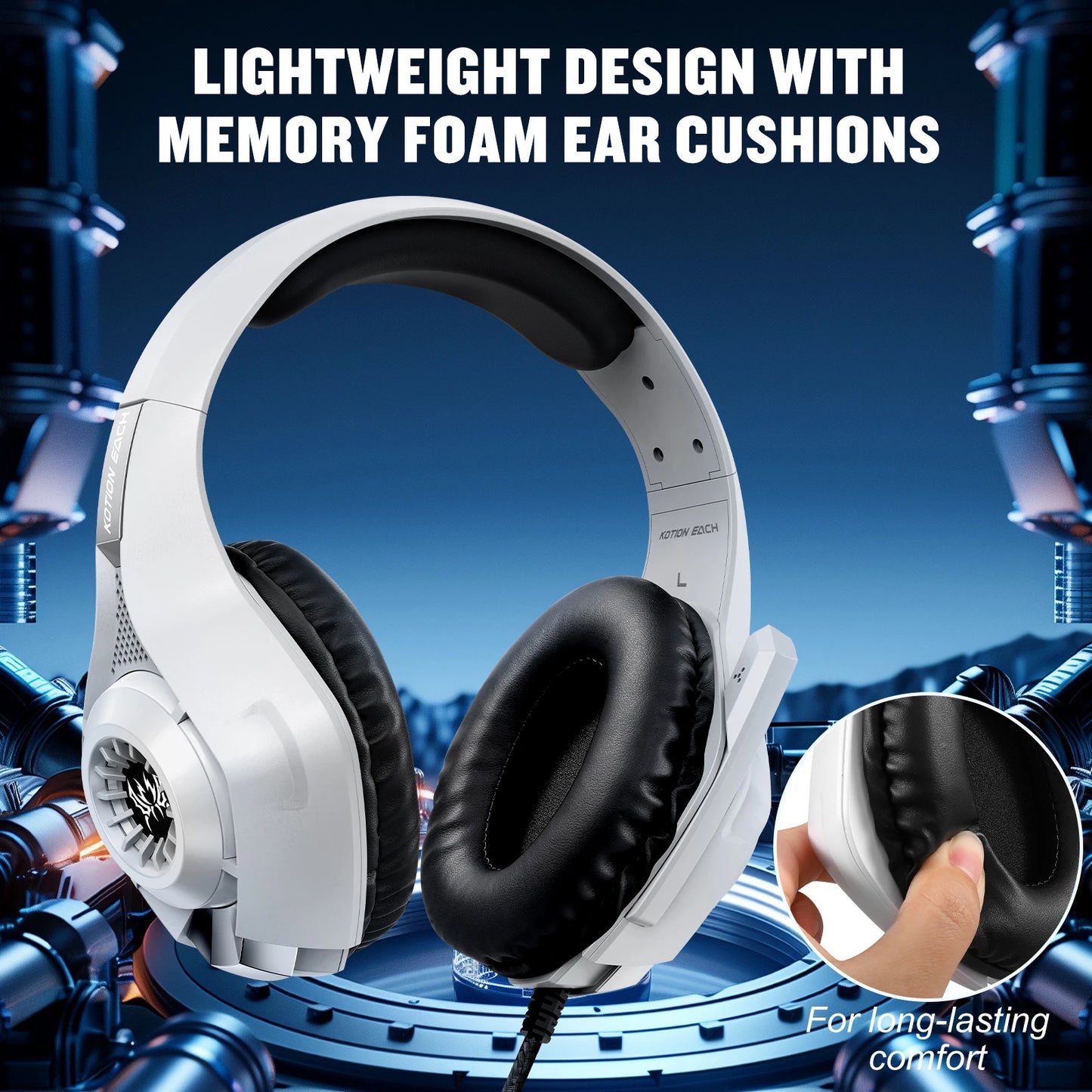 Wire Gaming Professional Sports DJ On-Ear Foldable Bass Mic HIFI Stereo Headset Headphones Microphone Wired RGB LED Leather