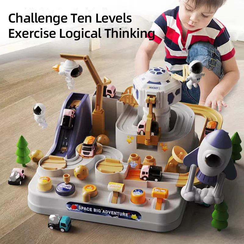 Children's Puzzle Car Adventure Game Track Parking Toy Car Set Astronaut Orbital Glide Car Toy Cosmic Adventure Educational Toys