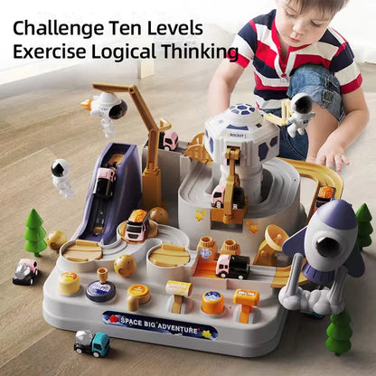 Children's Puzzle Car Adventure Game Track Parking Toy Car Set Astronaut Orbital Glide Car Toy Cosmic Adventure Educational Toys