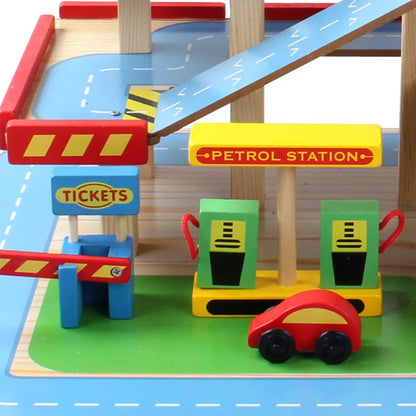 Kids Boys Wooden Cars Parking Lot Play Set Garage Educational Slot Toys