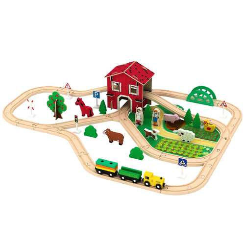 Farm Railway Wooden Train Track Set Kids' Slot Toy Train Set Toy for Kids with Wooden Toys Train