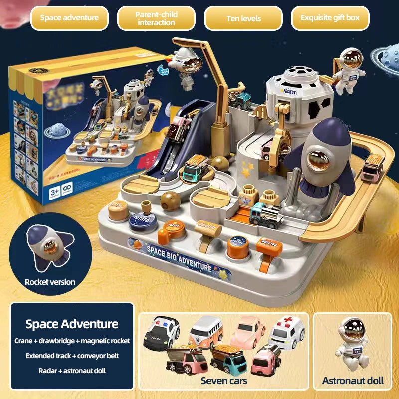 Children's Puzzle Car Adventure Game Track Parking Toy Car Set Astronaut Orbital Glide Car Toy Cosmic Adventure Educational Toys