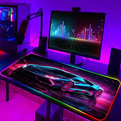 Futuristic Car RGB Stylish Cool Mouse Pad Gamer Black Mousepad Computer Desks Desk Mat PC Office Portable Keyboard Gaming Mats