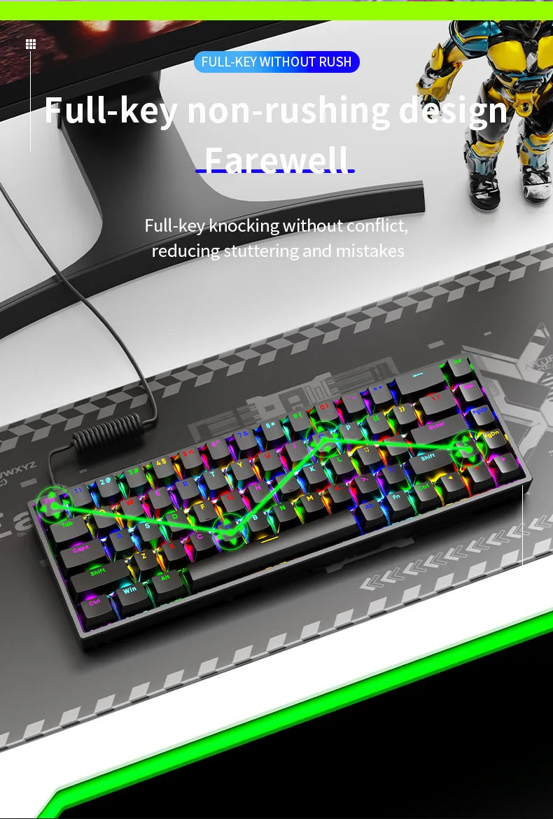 Luminous Mechanical Gaming Keyboard 68 Keys Wired Desktop & Laptop Blue & Red Switches