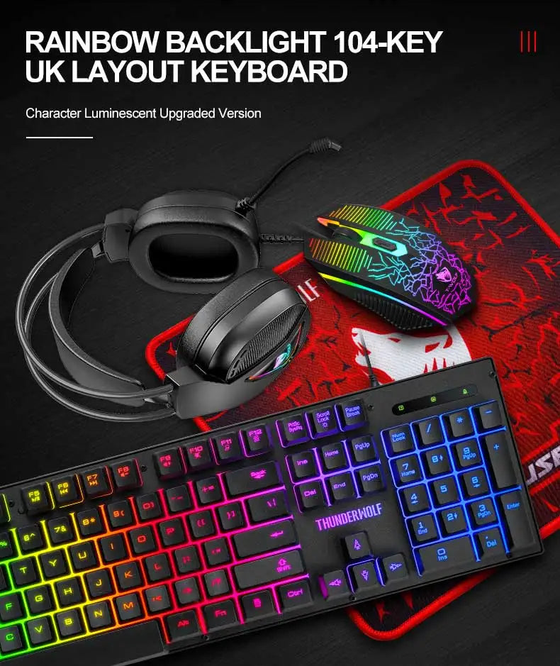 Hot Sale 4 in 1 Portable Wired Gaming Keyboard and Mouse Mousepad Headphone 4 in 1 Combos LED Light Gaming Set for Computer