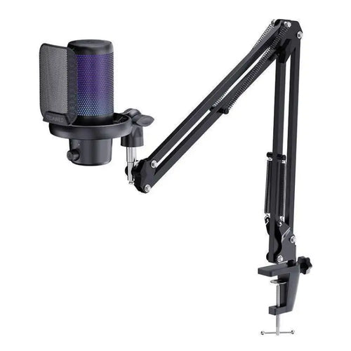 Wholesale FEELWORLD VM1 USB Condenser Gaming Microphone for Streaming Noise Cancellation Mute RGB Light Boom Arm Stand