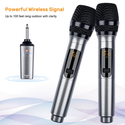K380S Microphone Bundle Lapel Mic Microphone Video Mic UHF Handheld Wireless Microphone Mic 2 Mic & 1 Receiver For Family KTV