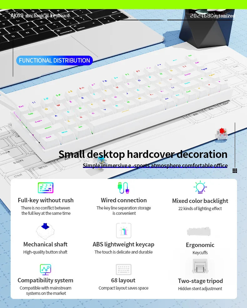 Luminous Mechanical Gaming Keyboard 68 Keys Wired Desktop & Laptop Blue & Red Switches