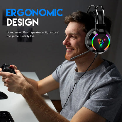 Computer E-sports Wired Gaming Headset Microphone 7.1 Channel RGB Luminous Leather Active Noise Hearing Aid Aviation