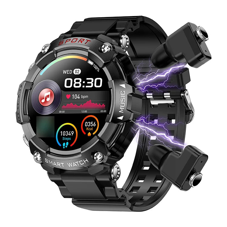 T96 Smart Watch with Earphones BT Call Music Headset Player T96 Heart Rate Sleep Monitor Smart Watch with Earbuds 2 in 1