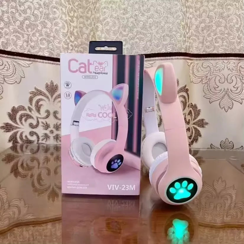 HiFi Universal Cute RGB  Wireless Headphones STN28 Cat Ears Wireless Headphone Stereo Music Light up Gaming Headset with Mic