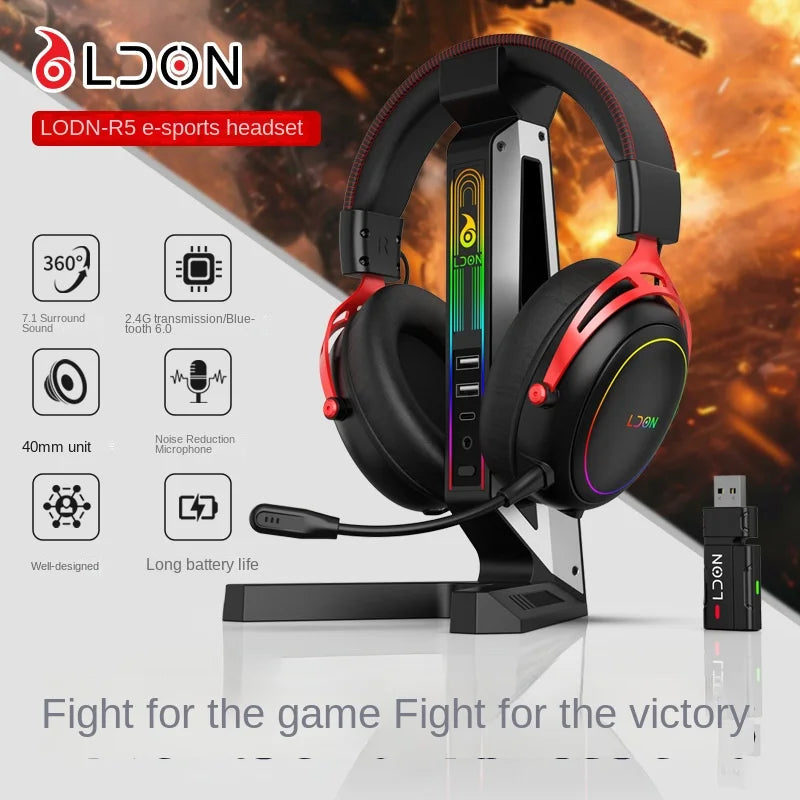 Bestselling LDON R5 Electronic Sports Wired+wireless Dual-mode Gaming Headset with Active Noise Cancellation (ANC) Cool Lighting