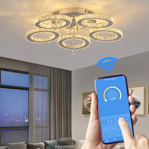 Modern 3500K LED Crystal Smart Lighting Ceiling Light for Living Room
