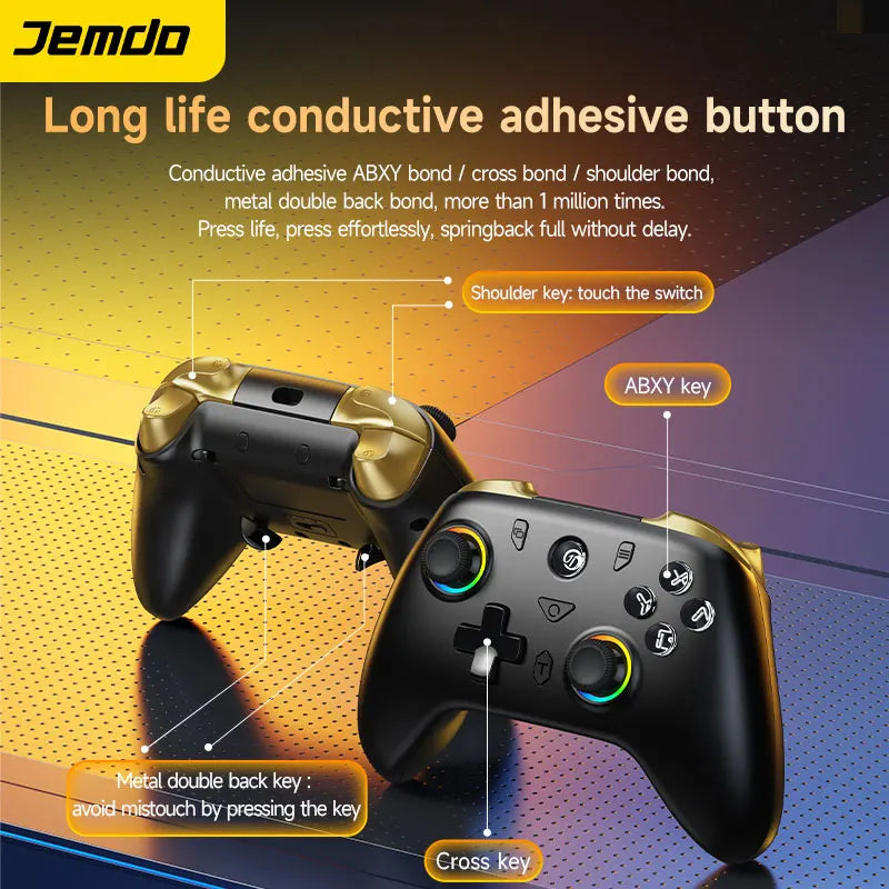 Jemdo Wireless Gaming Controller for Switch 2 PC Android IOS with Dual Hall Joystick Macro Back Buttons RGB Light Ring