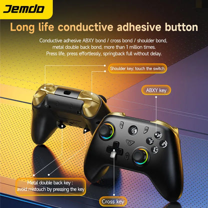 Jemdo Wireless Gaming Controller for Switch 2 PC Android IOS with Dual Hall Joystick Macro Back Buttons RGB Light Ring