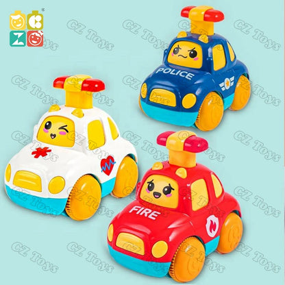 CZ Factory Children Inertial Pull Back Boys Press the Car Puzzle 3-inertial Back Police Car Ambulance Fire Engine Toy Kid Gift