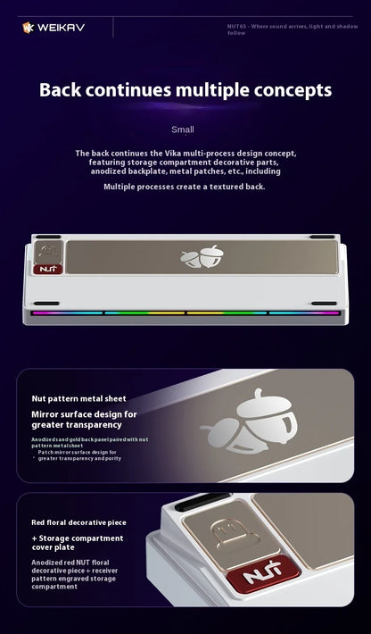 Weikav Nut65 Tri-Mode 6000mAh Mechanical Gaming Keyboard Kit QWERTY Wired/Wireless ARGB Rhythm DIY AO&EP Sound Reactive Lighting