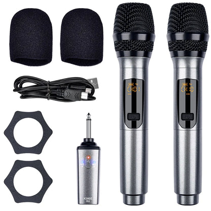K380S Microphone Bundle Lapel Mic Microphone Video Mic UHF Handheld Wireless Microphone Mic 2 Mic & 1 Receiver For Family KTV