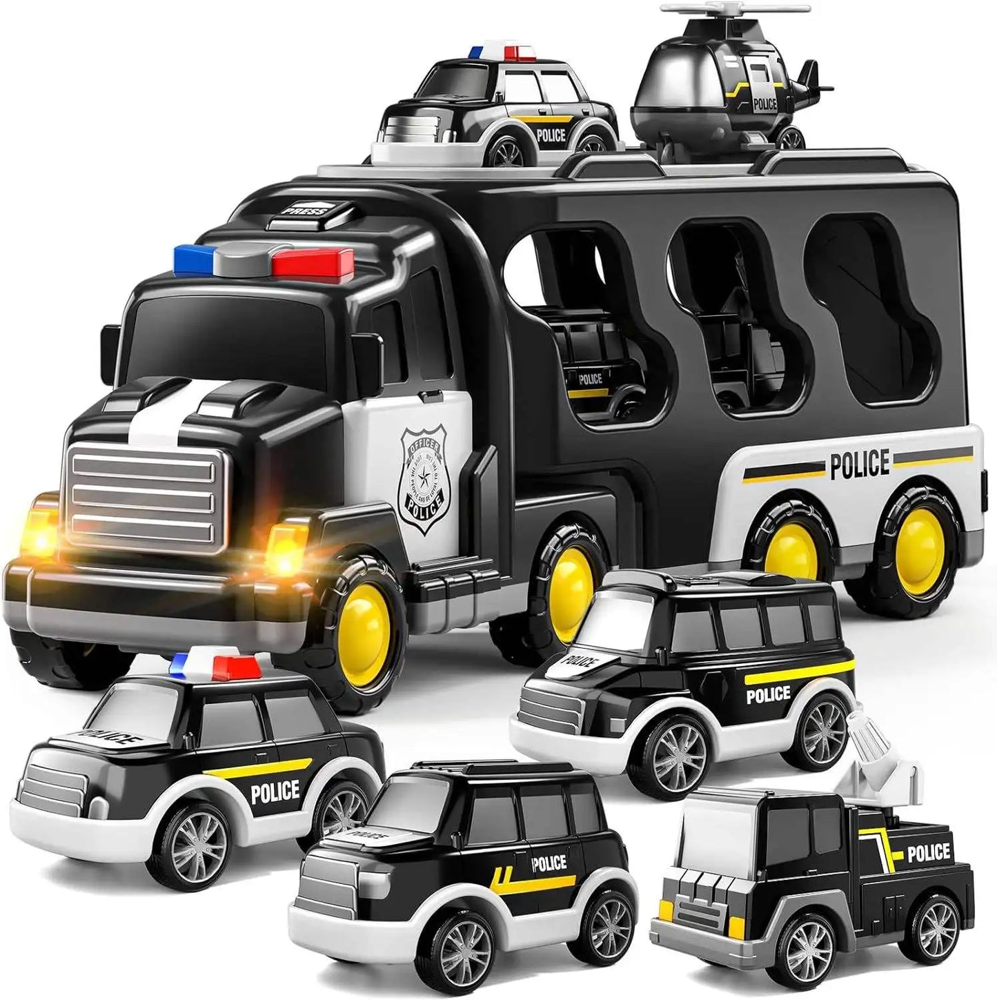 5-in-1 Engineering Vehicle, Lighting and Music Transport Vehicle, Inertia Fire Truck, Container Car, Children's Toy