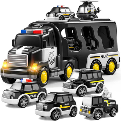 5-in-1 Engineering Vehicle, Lighting and Music Transport Vehicle, Inertia Fire Truck, Container Car, Children's Toy