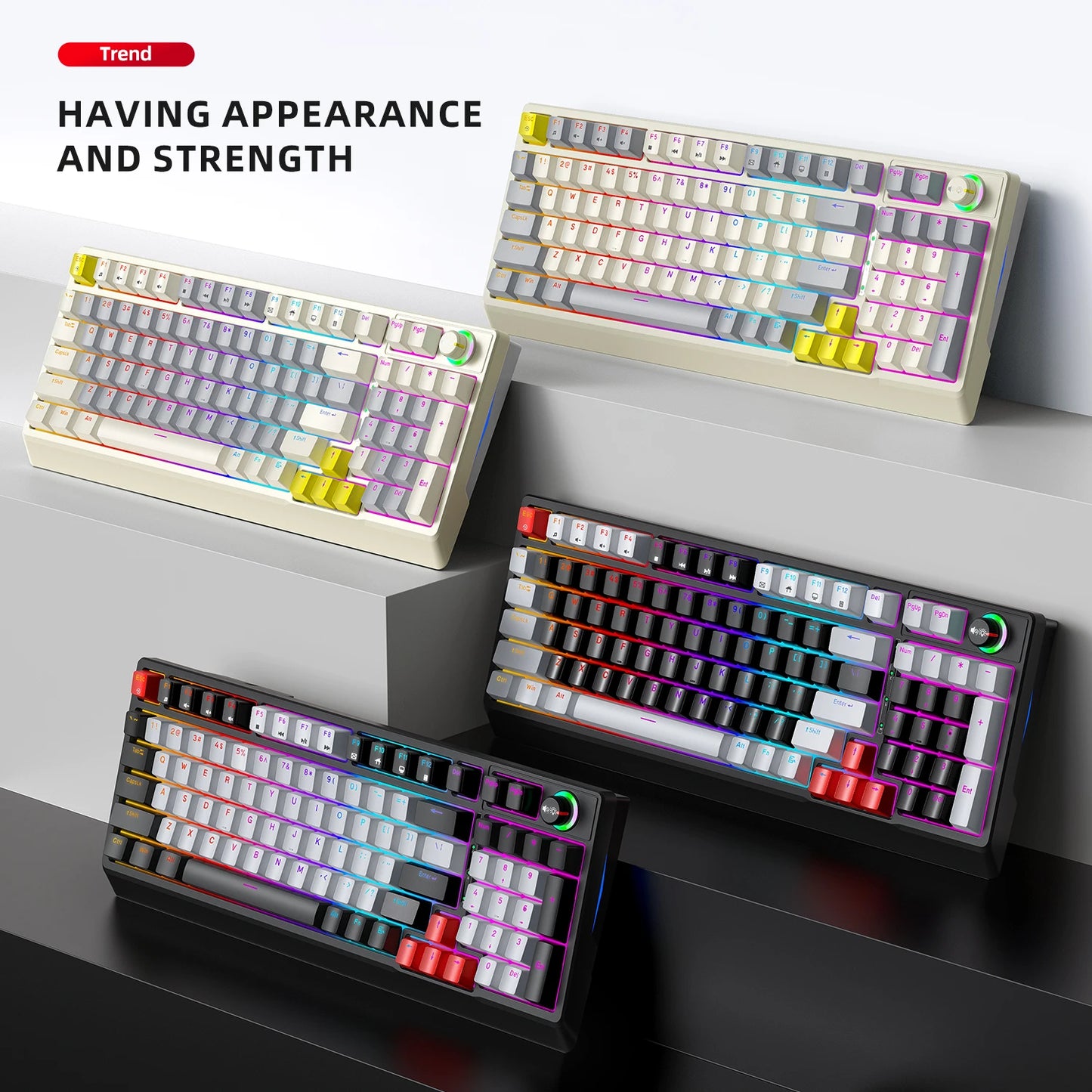 T-WOLF T50 Wired Mechanical Keyboard 85% Keyboard 97 Keys Hot Swappable Blue Switch Gaming USB Wired RGB Light Led Keyboard Game