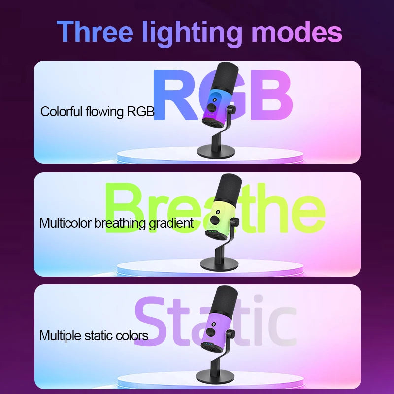 New Professional USB-C & USB-A Dynamic Cardioid Metal Gaming Microphone with RGB Lighting for Streaming Podcasting Recording