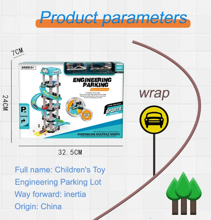 Track Car Toy 5 Floors Racing Track Sliding Car Parking Garage Toy for Kids Car Parking Garage Toy
