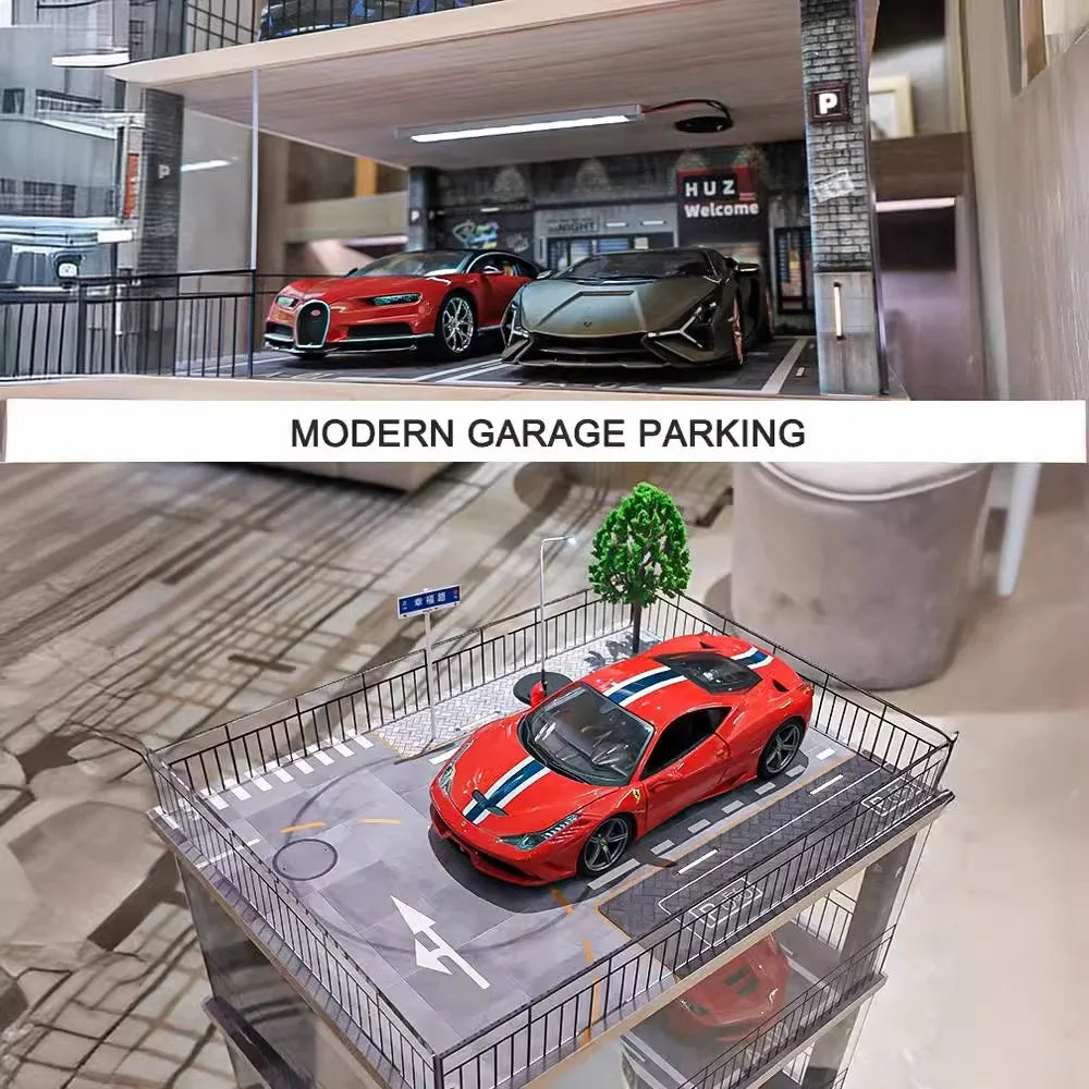2024-11 Parking Lot 1:18 Diecast Car Model Parking Space  Solid Wood Garage Model Handmade DIY Scene Customization