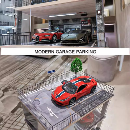 2024-11 Parking Lot 1:18 Diecast Car Model Parking Space  Solid Wood Garage Model Handmade DIY Scene Customization