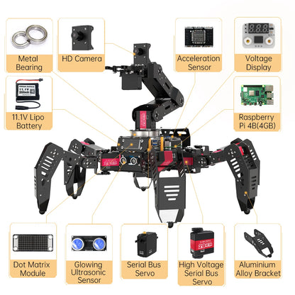 SpiderPi Pro: Hiwonder Hexapod Robot with AI Vision Robotic Arm Powered by Raspberry Pi 5