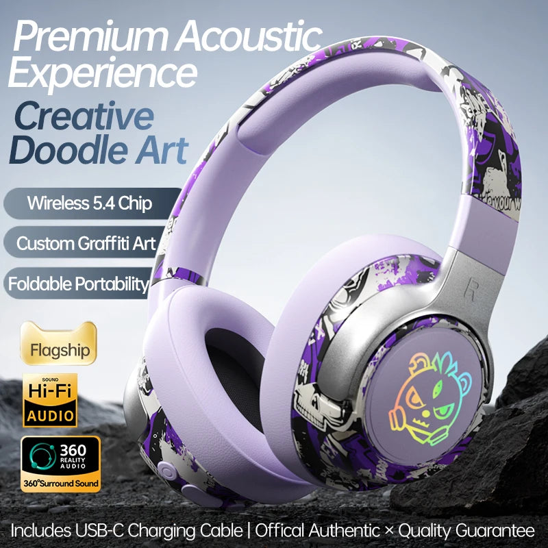 Soyto T12 Camo Graffiti Over Ear Headphones Headset Bluetooth 5.4 3D Surround Sound Lightweight Gaming Music for Teens Adults
