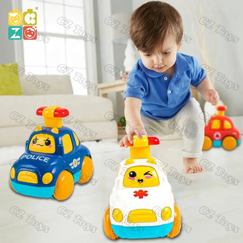 CZ Factory Children Inertial Pull Back Boys Press the Car Puzzle 3-inertial Back Police Car Ambulance Fire Engine Toy Kid Gift