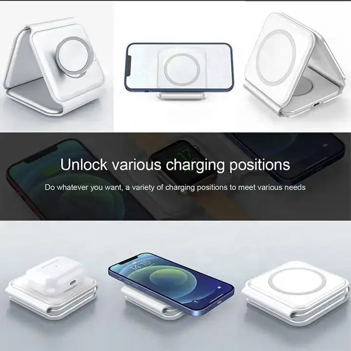 3 in 1 Wireless Charger Magnetic Foldable Charging Station Travel Charger for Iphone Charger Power Adapter Caricatore Senza Fili