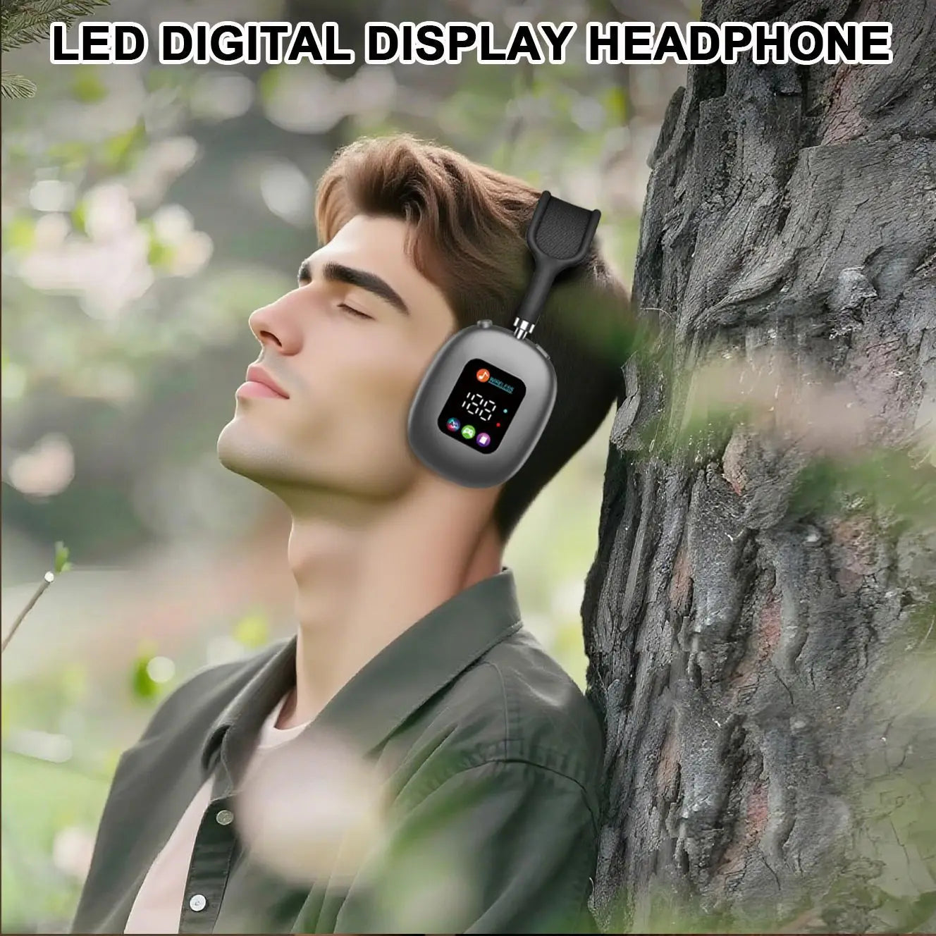 MAX600  New Wireless Over-Ear Bt Headphones with RGB Digital Display Screen Earphones and TF Card Gaming TWS HIFI Music