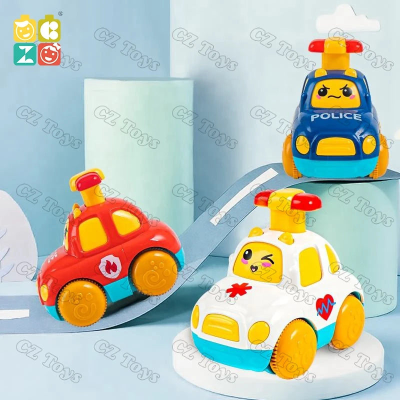 CZ Factory Children Inertial Pull Back Boys Press the Car Puzzle 3-inertial Back Police Car Ambulance Fire Engine Toy Kid Gift
