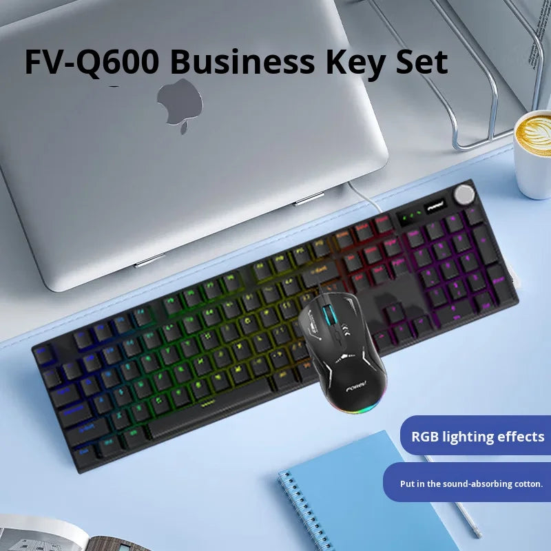 E-Sports Co-Branded Rainbow Luminous 104-Key Wired USB Mechanical Gaming Keyboard and Mouse Set for Home Office Use