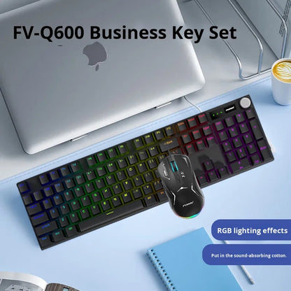 E-Sports Co-Branded Rainbow Luminous 104-Key Wired USB Mechanical Gaming Keyboard and Mouse Set for Home Office Use