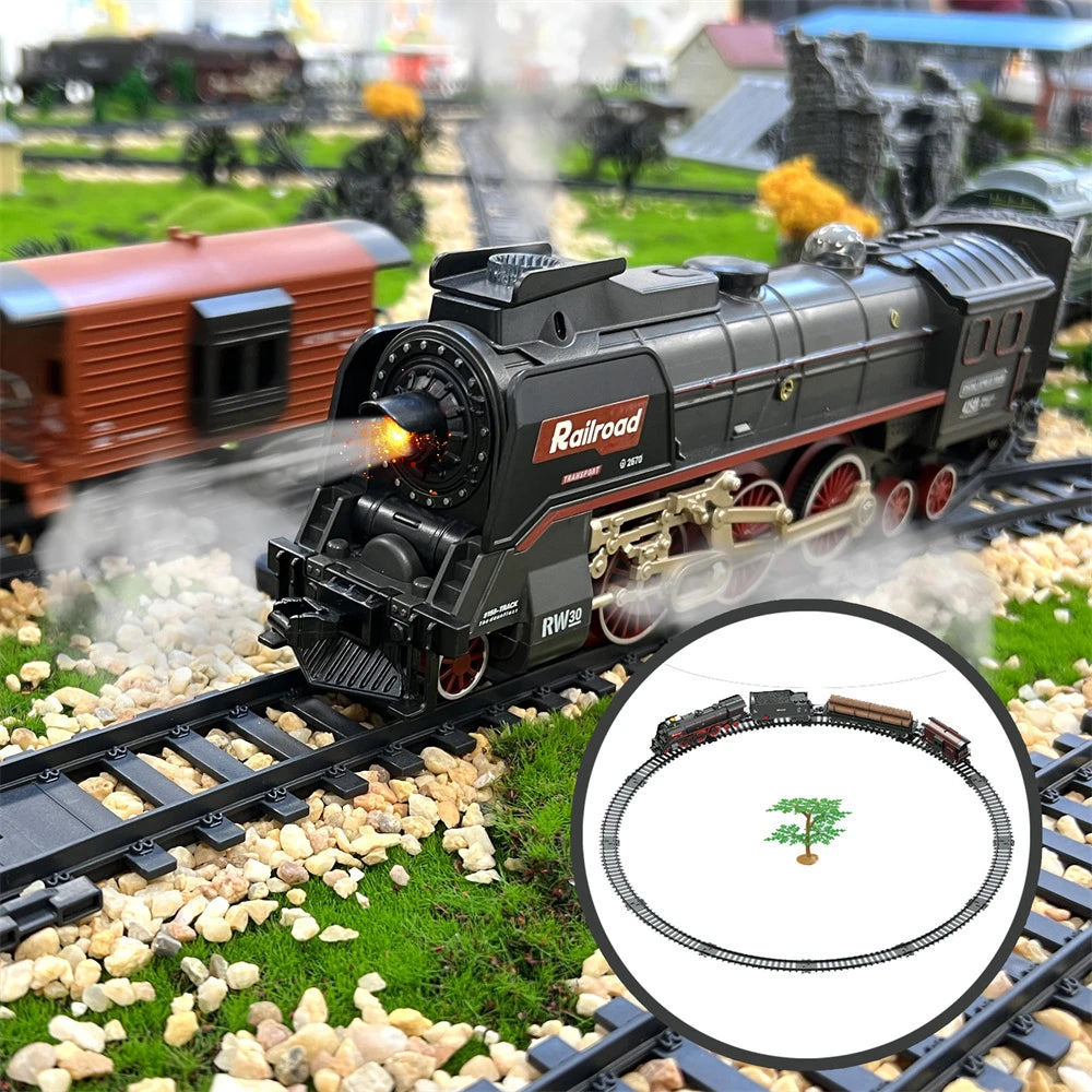 Birthday Gift Classical Railway Slot Intelligence Simulation Electric Music Light Rail Track Smoking Train Toy