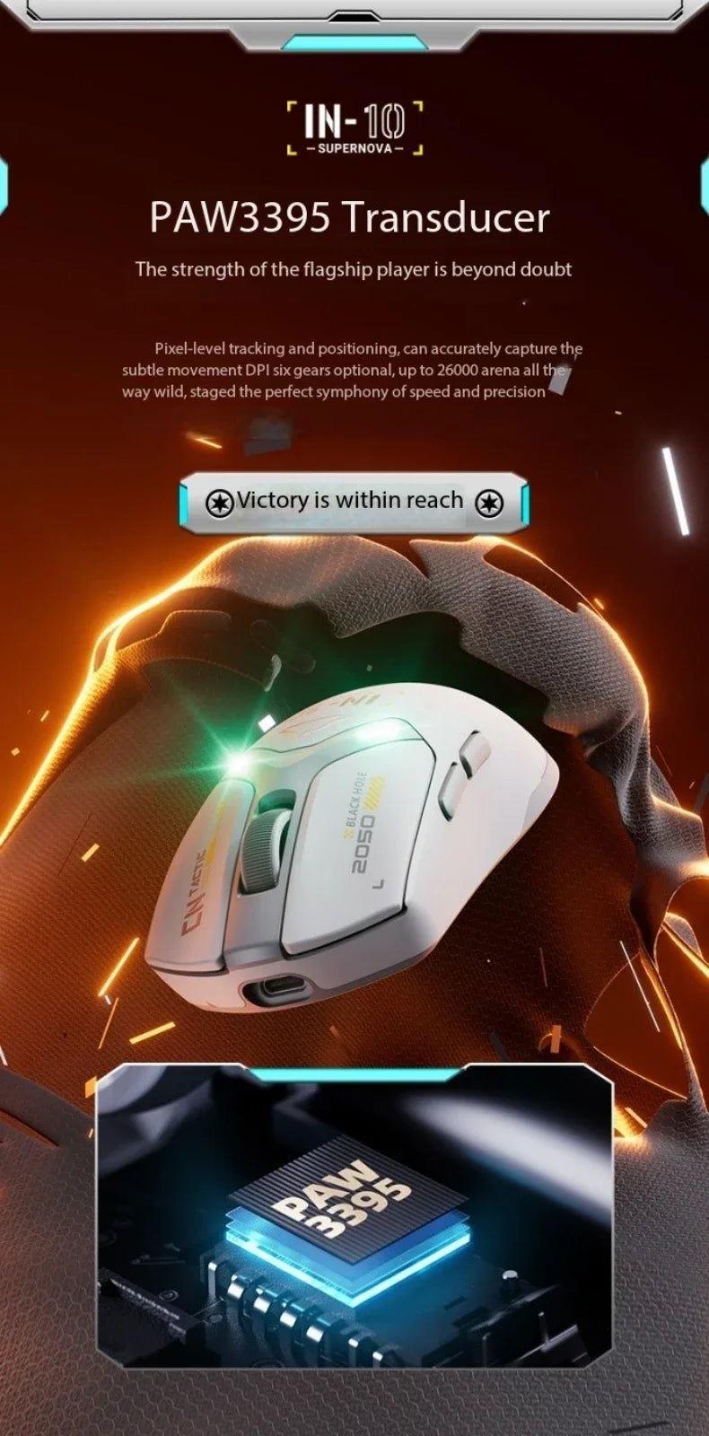 Inphic IN10 3D Ergonomic Lightweight Rechargeable for 2.4GHz Wireless Mouse Programmable 6 Buttons RGB Backlit Gaming