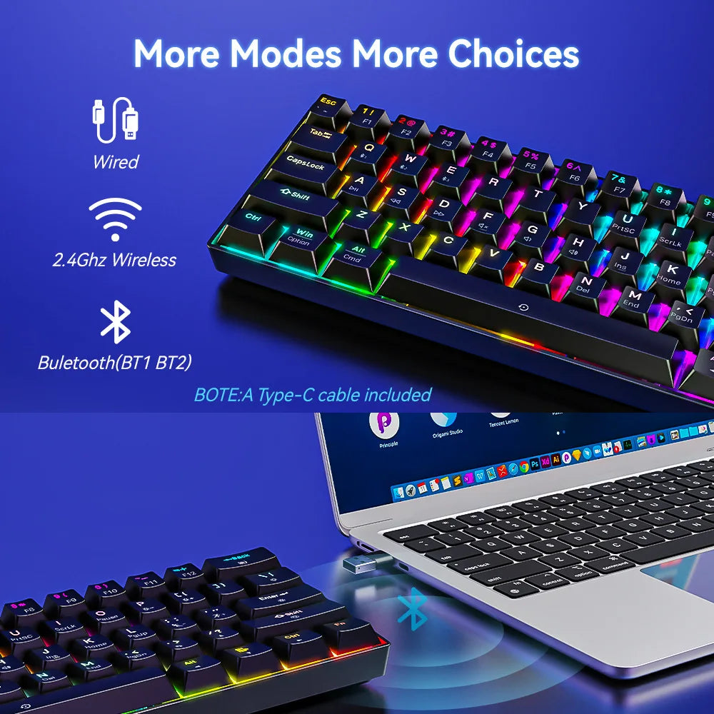 CK23 61-key Three-mode Mechanical Mini Keyboard Brown Switch E-sports Gaming Keyboard