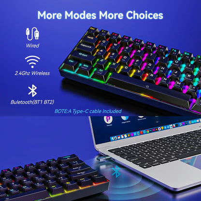 CK23 61-key Three-mode Mechanical Mini Keyboard Brown Switch E-sports Gaming Keyboard