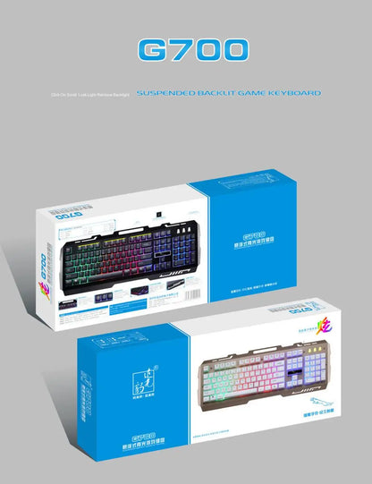 New Fashionable Stylish Wired Gaming Keyboard G700 Laptop Mechanical Feel Metal Luminescent with Phone Holder