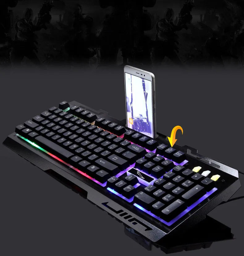 New Fashionable Stylish Wired Gaming Keyboard G700 Laptop Mechanical Feel Metal Luminescent with Phone Holder